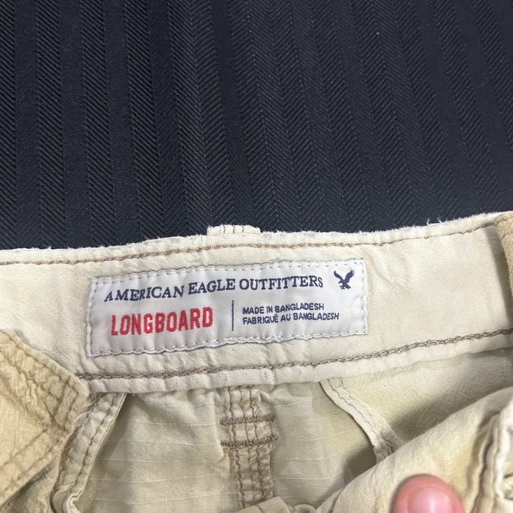 American Eagle Longboard Cargo Shorts Mens 32 Khaki Tan Ripstop Y2K Cotton - Picture 2 of 10